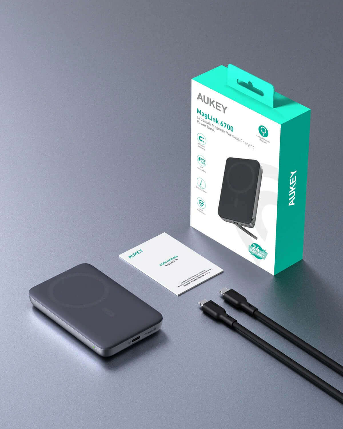Aukey PB-MS05 MagFusion 6700mAh Qi2 Magnetic Wireless Charging Power Bank by Corporate Gift Store Singapore