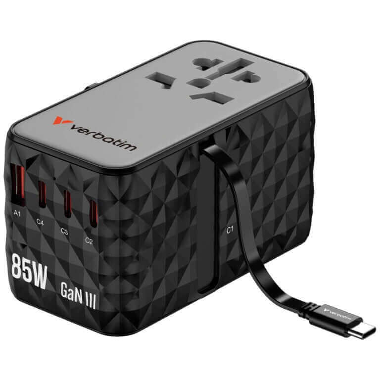 Verbatim Charge ‘n’ Travel Diamond 85W Universal Travel Adapter with Retractable Cable (CNT-02) by Corporate Gift Store Singapore