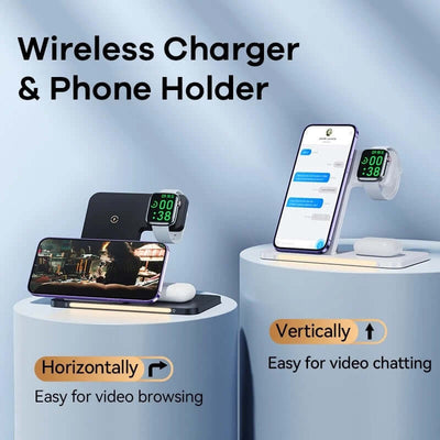 Remax Foldable Wireless Charger showing wireless charging for phones and watches, ideal as a corporate gift in Singapore.