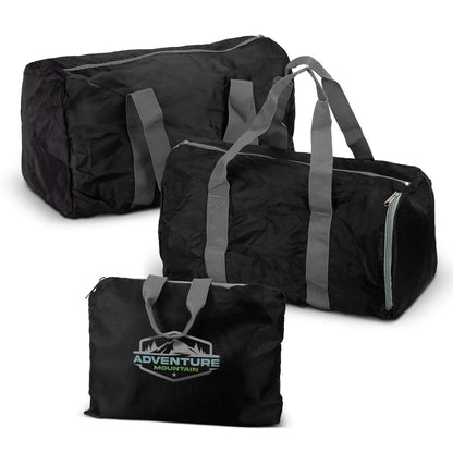 Origami Foldable Duffle Bag in black, showcasing compact and versatile design for travel.