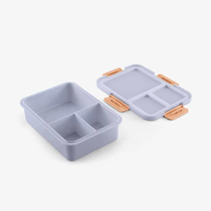 Montigo Lunch Buddy Lunchbox in gray, divided into sections for easy meal organization and portability.