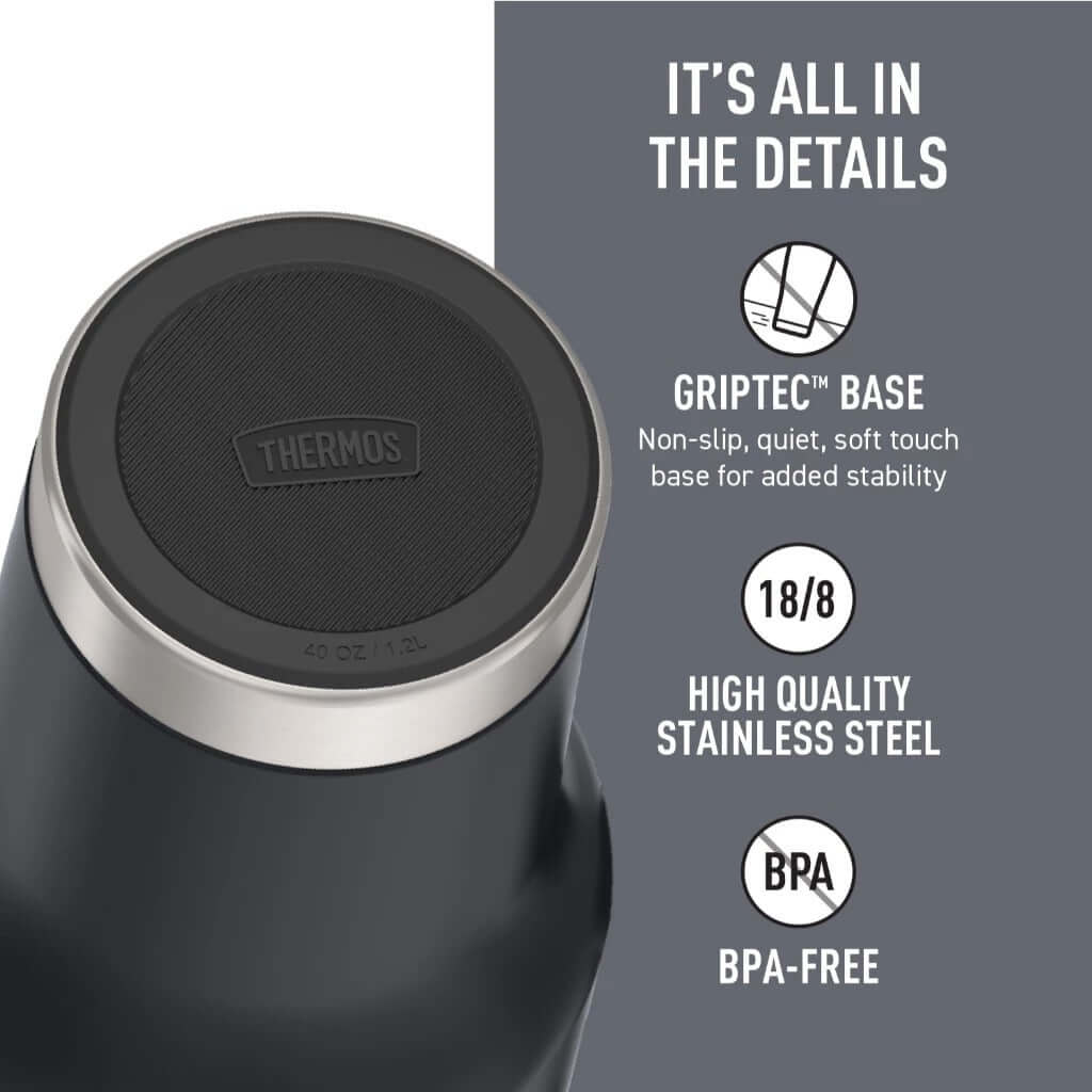 Thermos TS180S 1.2L Stainless Steel Cup Holder Mug featuring Griptec non-slip base and high-quality materials.