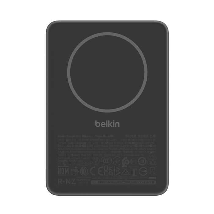 Belkin Slim Magnetic Power Bank 5K with CCC BPD010fqBK back view showing magnetic charging pad.