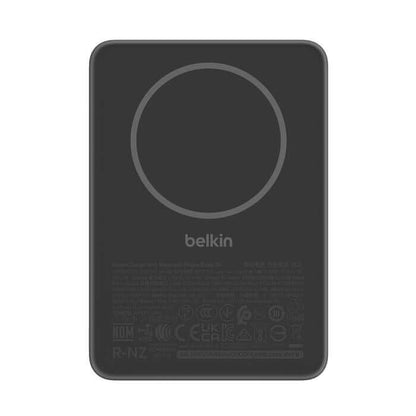 Belkin Slim Magnetic Power Bank 5K with CCC BPD010fqBK back view showing magnetic charging pad.