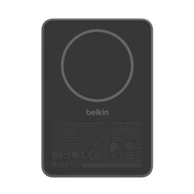 Belkin Slim Magnetic Power Bank 5K with CCC BPD010fqBK back view showing magnetic charging pad.