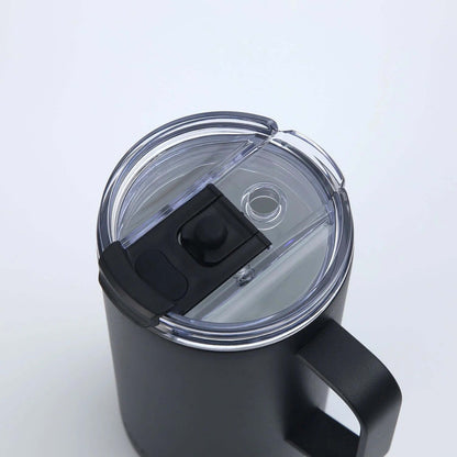 Top view of the Crossing Neo Insulated SS Ceramic Mug W Handle And Lid 500ml with lid open, showcasing its design.