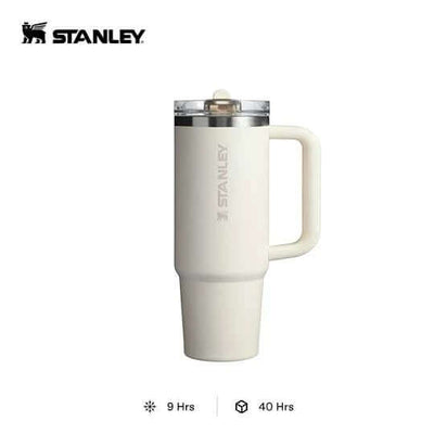 STANLEY The 30oz Quencher ProTour Flip Straw Tumbler (0.88L) in white color with flip straw lid.