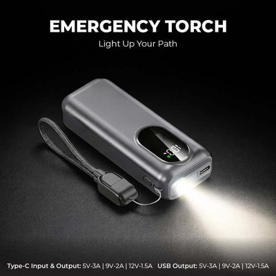 Quickpower World Mini Powerbank With LED Torch Light 10000MAH featuring a powerful emergency torch.