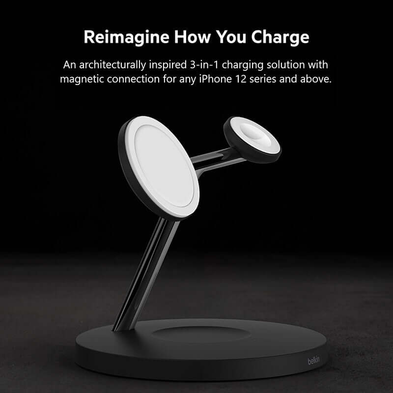 Belkin WIZ017myBK BoostCharge Pro 3-in-1 Wireless Charger with MagSafe 15W by Corporate Gift Store Singapore