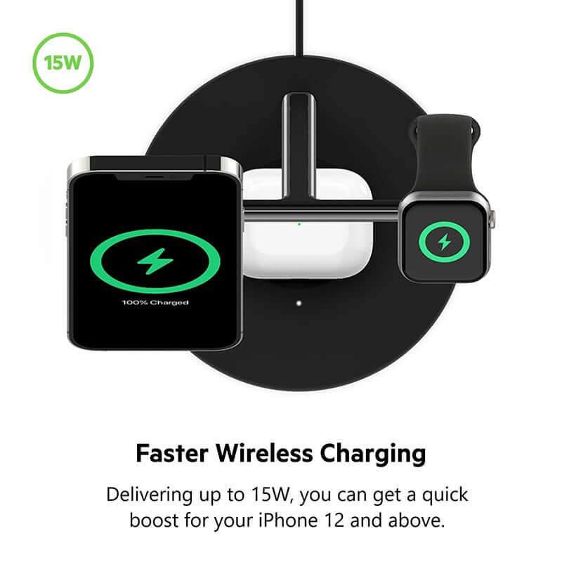 Belkin WIZ017myBK BoostCharge Pro 3-in-1 Wireless Charger with MagSafe 15W by Corporate Gift Store Singapore