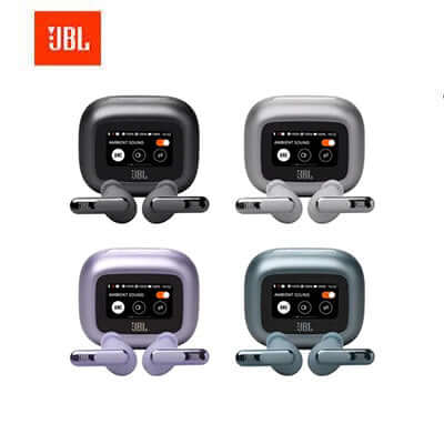 JBL Live Beam 3 Wireless Earbuds in various colors with Smart Charging Case™ for on-the-go sound customization.