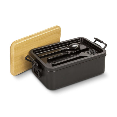 Luncheon Expandable Lunch Box with bamboo lid and utensils, ideal for Corporate Gift Singapore.