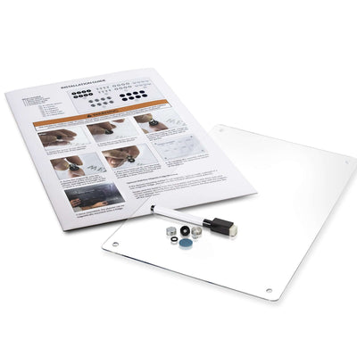 Magnetic Fridge Planner components including clear acrylic surface, dry-erase marker, and accessories for planning.