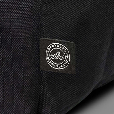 Oceana Recycled Backpack label showing Recycled Ocean Plastic logo for eco-friendly branding.