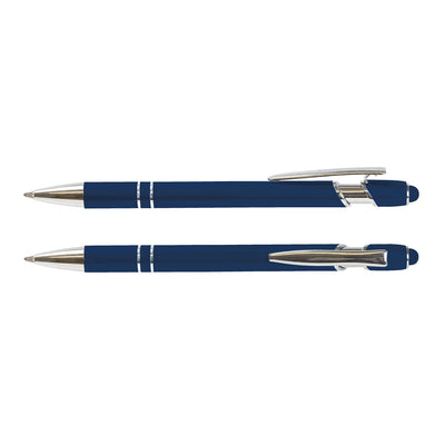Prime Stylus Pen in navy blue with shiny chrome trim, perfect for corporate gifts, showcasing a sleek design.