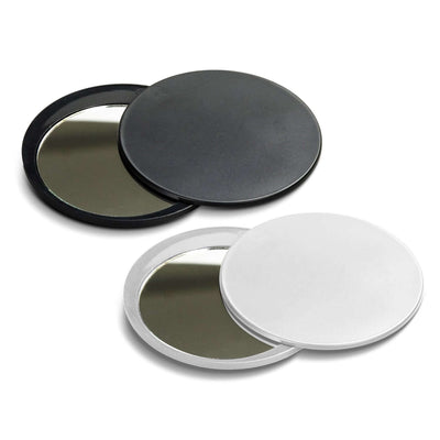 Radiance Compact Mirror in sleek black and white casing with smooth swivel mechanism, ideal as a Corporate Gift Singapore.