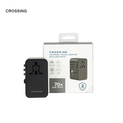Crossing World Travel Adaptor 70W with 2 X USB-A + 2 X USB-C with Built-In Type C Cable by Corporate Gift Store Singapore