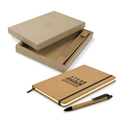 Somerset Notebook and Pen Gift Set in a box, featuring a cork cover notebook and pen, perfect for corporate gift.