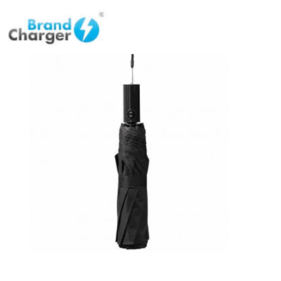 BrandCharger Vireo Auto Umbrella folded and ready for use, featuring a sleek design and logo.