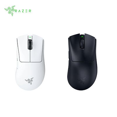 Razer DeathAdder V4 Pro Wireless Gaming Mouse in white and black color variants.
