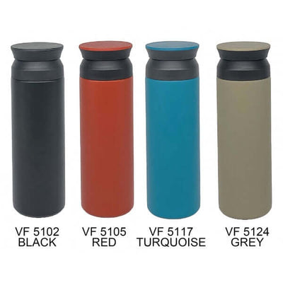 500ml Vacuum Flask with Matt Finishing in Black, Red, Turquoise, and Grey.