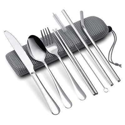 7 Pieces Stainless Steel Cutlery and Straw Set by Corporate Gift Store Singapore