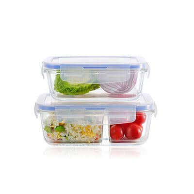 Microwavable Glass Lunch Box with 2 Compartment by Corporate Gift Store Singapore