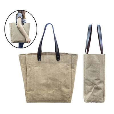 Eco Jute Tote Bag with PU Leather Handle by Corporate Gift Store Singapore