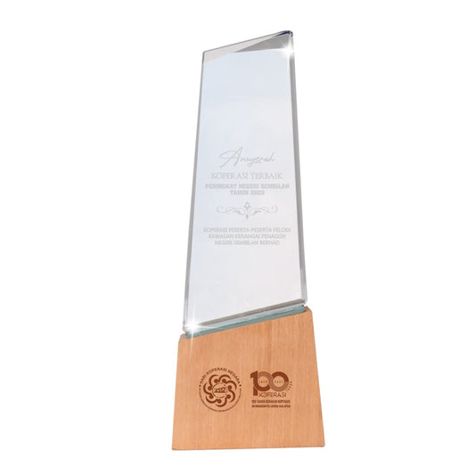 Crystal Award with Wooden Stand by Corporate Gift Store Singapore