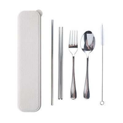 5 Pieces Stainless Steel Cutlery Set with Wheat Straw Case by Corporate Gift Store Singapore