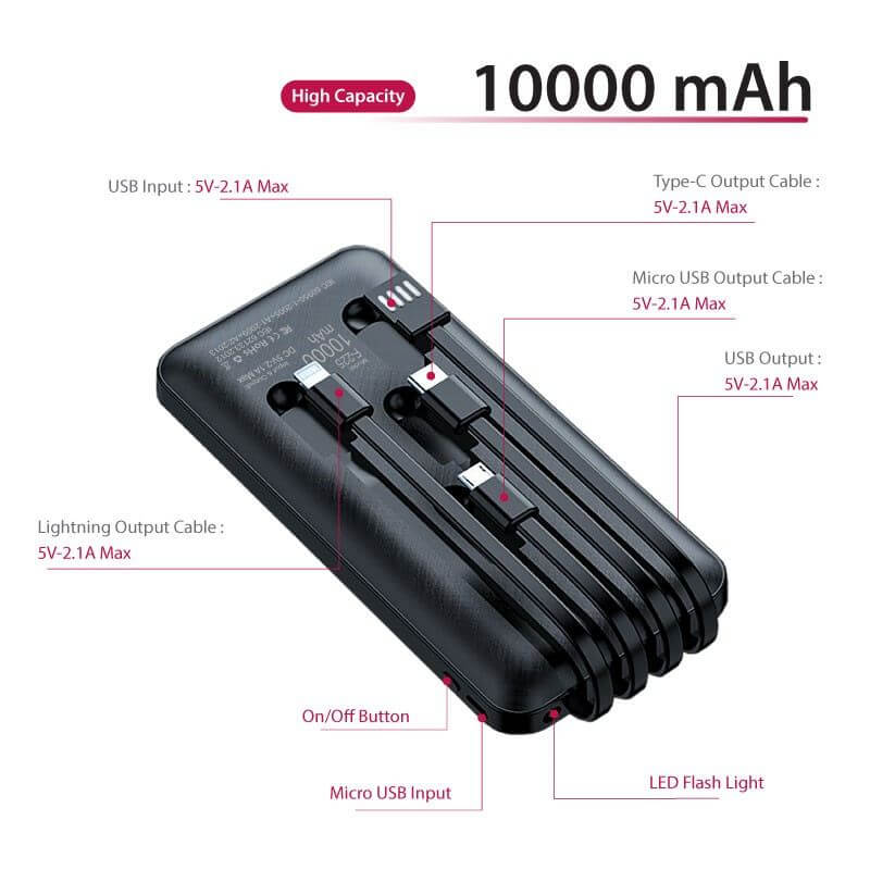 10000mAh Powerbank with 4 Built-in Cable by Corporate Gift Store Singapore
