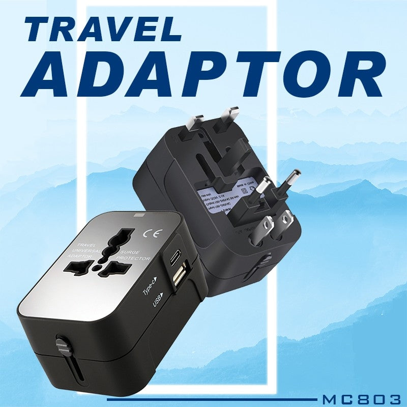 Travel Adaptor with1 Type C and 1 USB Port by Corporate Gift Store Singapore