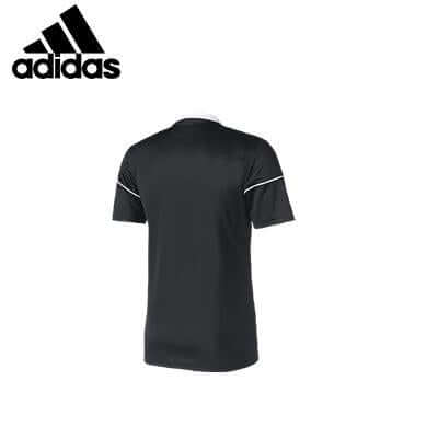 Rear view of a black Adidas Squadra 17 short-sleeve jersey with a plain back and contrast sleeve piping