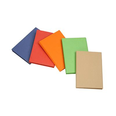 Notebook covers shown in blue, red, orange, green and natural brown