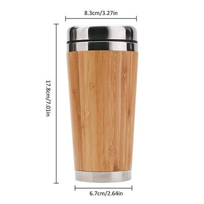 Bamboo coffee mug dimension diagram labelling height and top and base widths