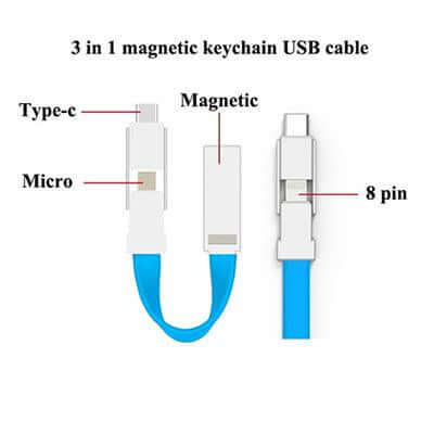 3 in 1 Magnetic Keychain USB Charging Cable by Corporate Gift Store Singapore