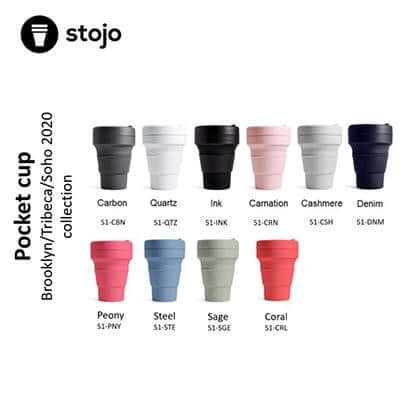 Stojo Pocket cup historical Brooklyn, Tribeca and Soho 2020 colour chart with ten expanded cup examples