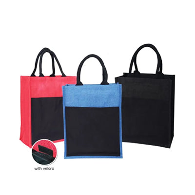 Jute Tote Bag with Canvas Pocket