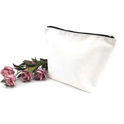 Natural-colour stand-up canvas pouch with a contrasting black top zipper