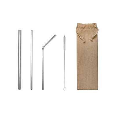 Stainless Steel Straw Set with Canvas Pouch