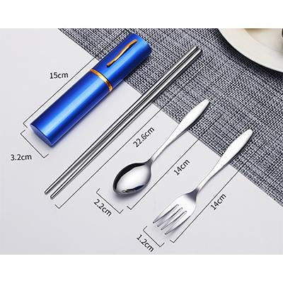 3pcs stainless steel cutlery set with folding chopsticks | gifts shop
