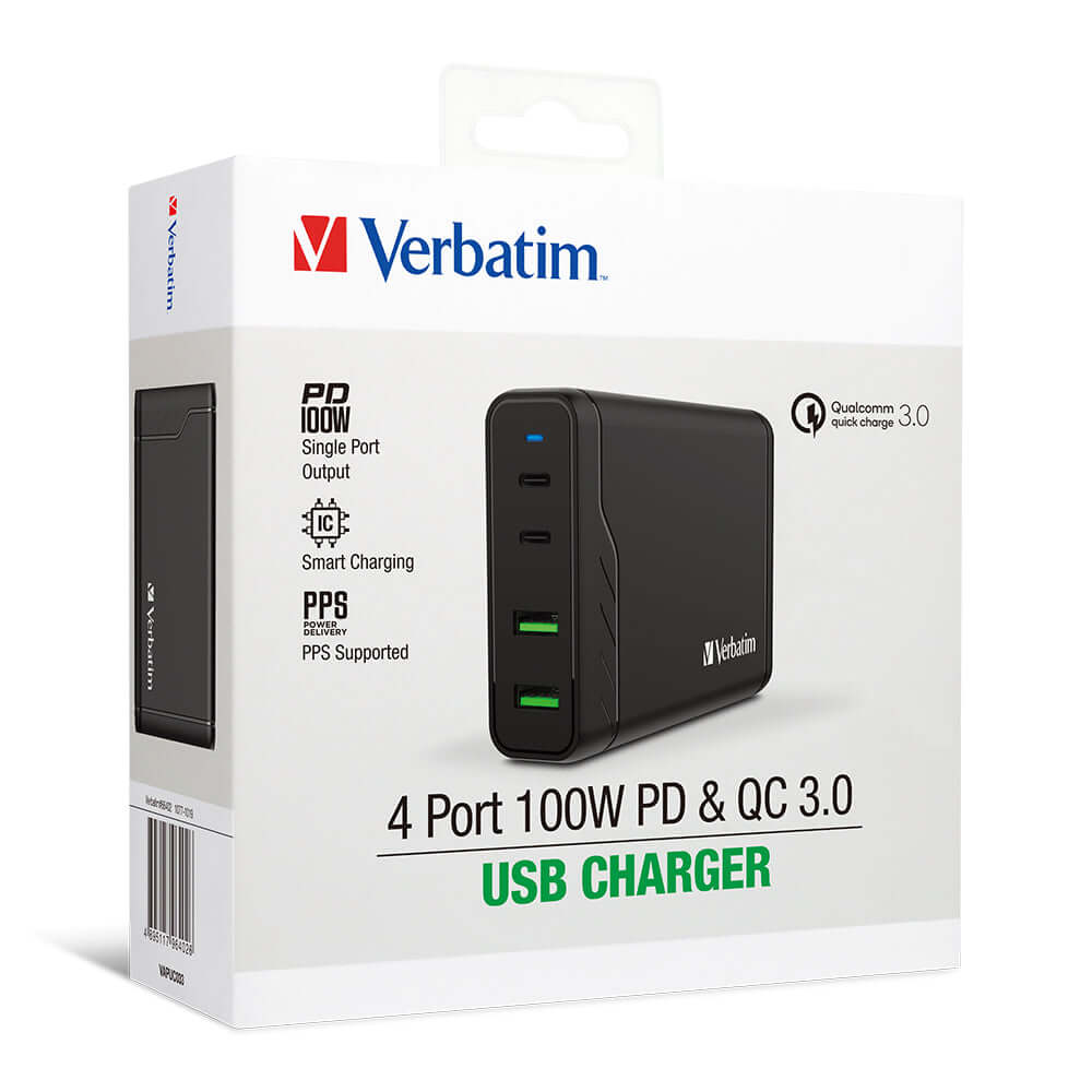 Verbatim 4 Port 100W PD & QC 3.0 USB Charger (AC Power Cord) by Corporate Gift Store Singapore