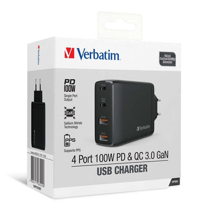 Verbatim 4 Port 100W PD 3.0 & QC 3.0 GaN USB Charger by Corporate Gift Store Singapore