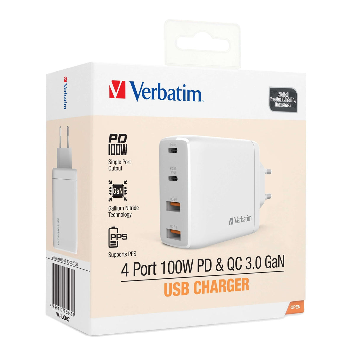 Verbatim 4 Port 100W PD 3.0 & QC 3.0 GaN USB Charger by Corporate Gift Store Singapore