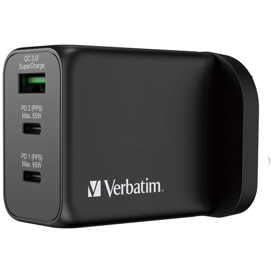 Verbatim 3 Port 65W PD 3.0 & QC 3.0 GaN Charger by Corporate Gift Store Singapore