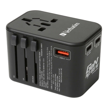 Verbatim 3 Port 65W PD 3.0 & QC 3.0 GaN Universal Travel Adaptor by Corporate Gift Store Singapore