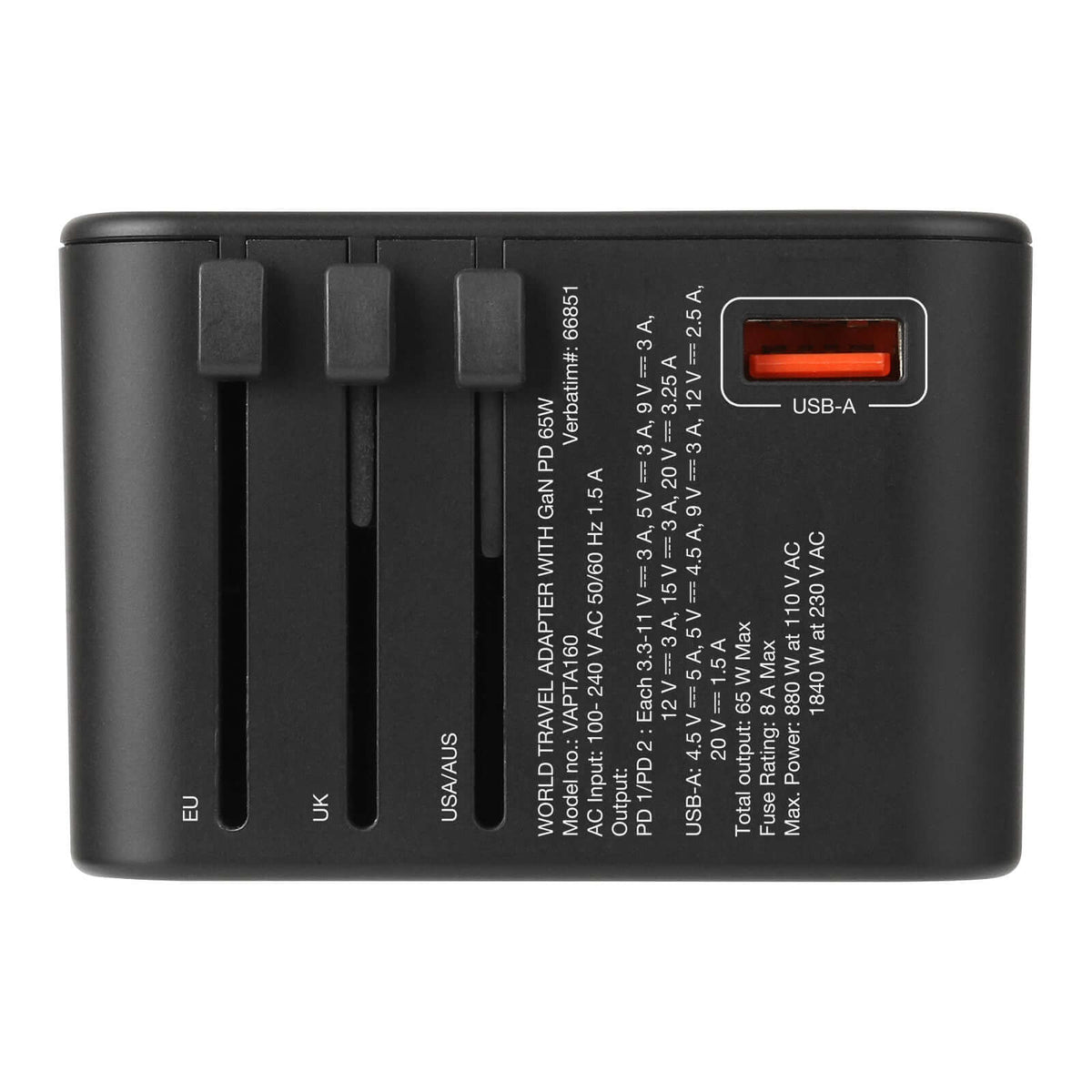 Verbatim 3 Port 65W PD 3.0 & QC 3.0 GaN Universal Travel Adaptor by Corporate Gift Store Singapore