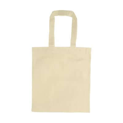 Plain beige canvas tote bag shown from the front with two matching carry handles
