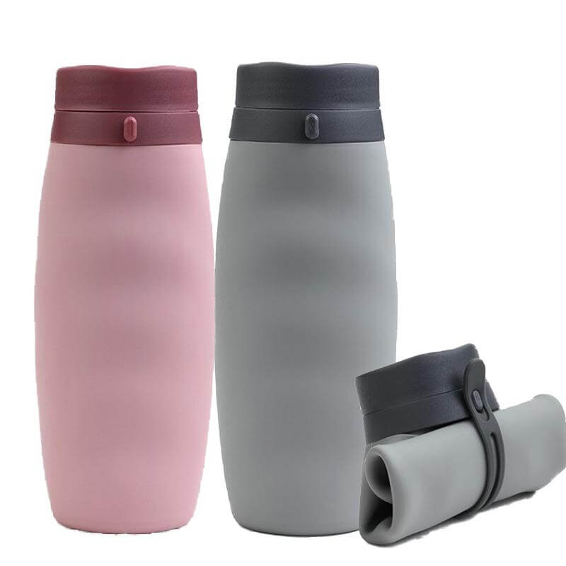 BPA Free Foldable Travel Bottle in pink and gray, perfect for corporate gift Singapore.