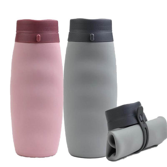 BPA Free Foldable Travel Bottle in pink and gray, perfect for corporate gift Singapore.